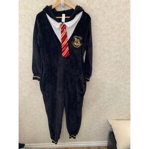 Harry Potter Hogwarts Fleece Union Suit One Piece Pajamas Black Mens Large L